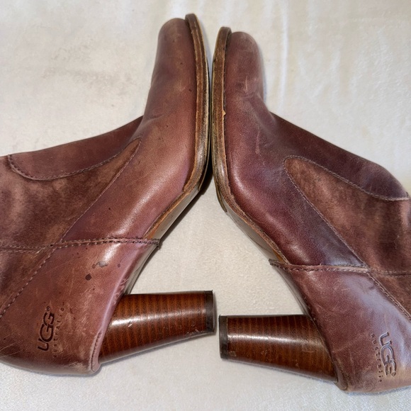 UGG Womens Raya Brown Leather And Suede Tall Heeled Boots Sheepskin Trim Size 9 - Picture 8 of 16